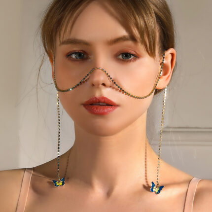Chaîne de visage personnalisée en strass micro-incrustés papillon
