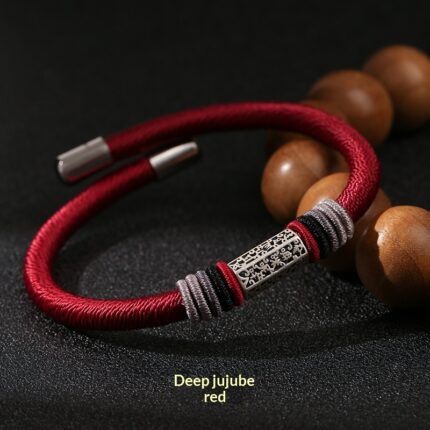 Bracelet tressé de style tibétain avec mantra à six syllabes et argent S925